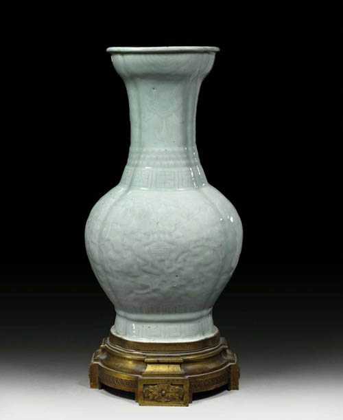 Appraisal: LARGE CELADON VASE WITH BRONZE MOUNT the Celadon China th