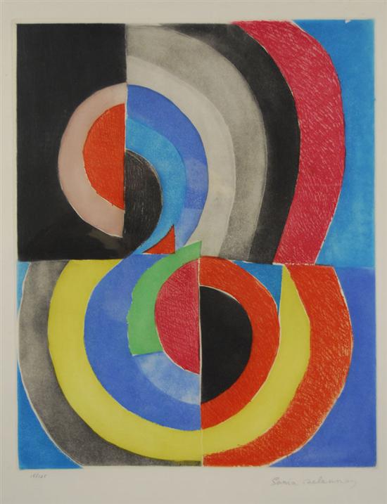 Appraisal: SONIA DELAUNAY-TERK Ukranian French - ABSTRACT SEMI-CIRCLES FROM MOI-MEME color