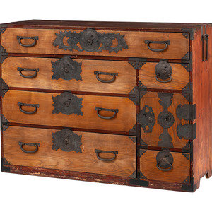 Appraisal: A Japanese Pressed Metal Mounted Tansu Chest Early th Century