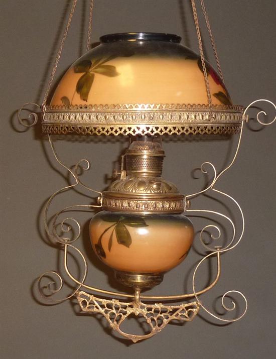 Appraisal: Royal Art hanging light with painted glass shade th century