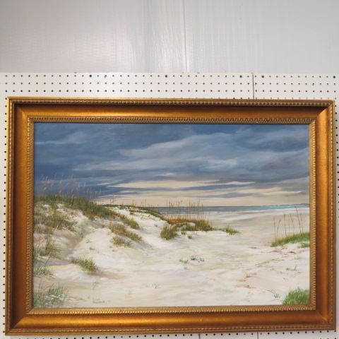 Appraisal: Pearl Sheldrick oil sand dunes and seagrass on board image