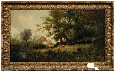 Appraisal: Painting signed Karl Forster wooded landscape with mill and race