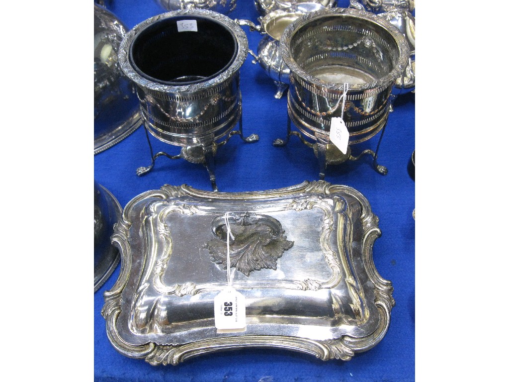 Appraisal: Lot comprising silver plated entree dish and a pair of