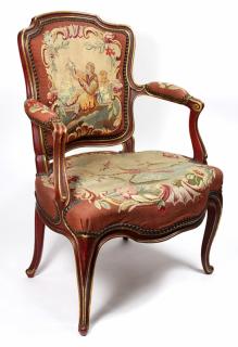 Appraisal: Louis XV style partial gilt fauteuil Louis XV style partial