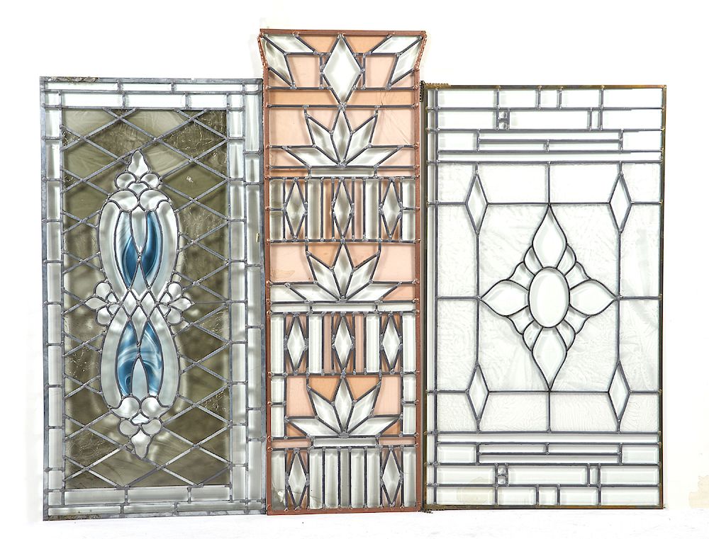 Appraisal: Three pieces of Victorian stained and beveled glass Grouping of