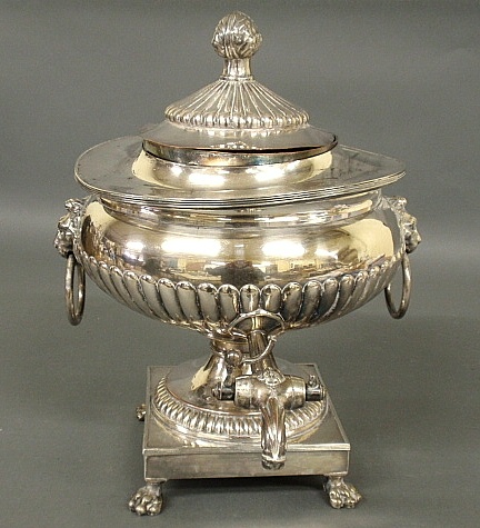 Appraisal: - Large Sheffield silverplate hot water urn th c with