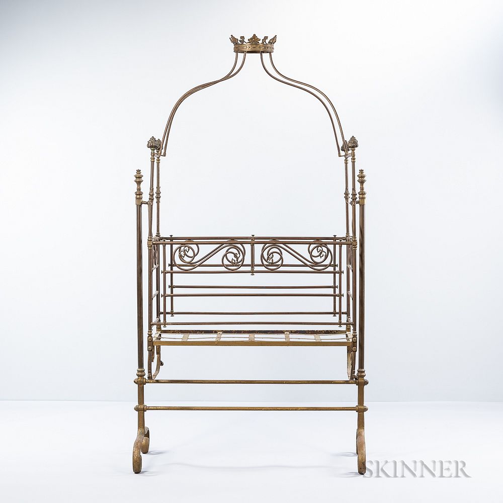 Appraisal: French Brass Copper and Gilt-iron Rocking Crib French Brass Copper