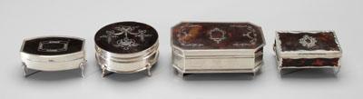 Appraisal: Four tortoise jewelry boxes all with silver mounts fabric interiors