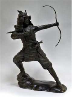 Appraisal: LG Japanese Bronze Sculpture of a Samurai Archer JAPAN TH