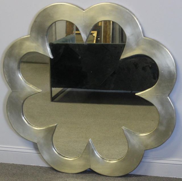 Appraisal: Decorative Floral Form Silver Gilt Wood Mirror From a Queens