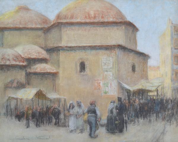 Appraisal: JANET CUMBRAE-STEWART - Middle Eastern Street Scene pastel JANET CUMBRAE-STEWART