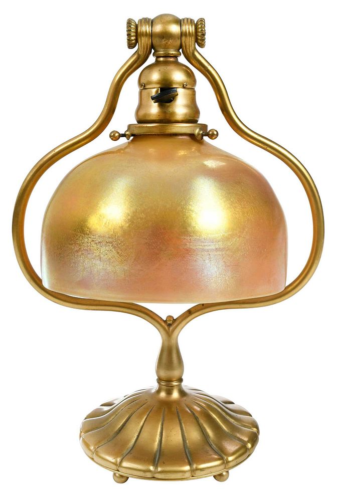 Appraisal: Tiffany Favrile Glass and Gilt Bronze Desk Lamp American early