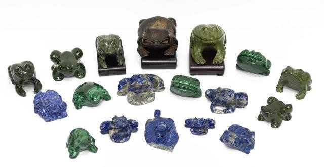 Appraisal: lot of Carved hardstone and metal frogs varied size and