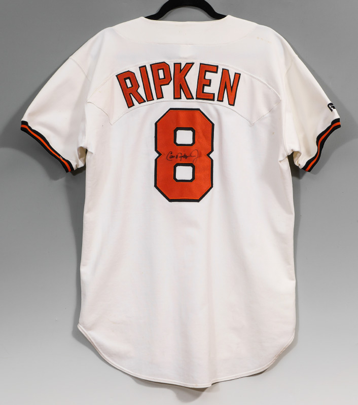 Appraisal: CAL RIPKEN SIGNED BASEBALL JERSEY Signed in Sharpie on a