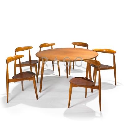 Appraisal: HANS WEGNER FRITZ HANSEN Dining table and six Heart chairs