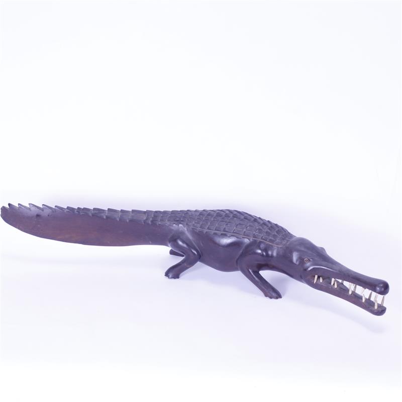 Appraisal: African carved wood crocodile figure H x w