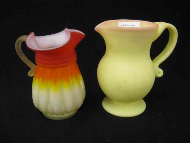 Appraisal: pcs Art Glass Pitchers peachblow style '' and Burmese ''