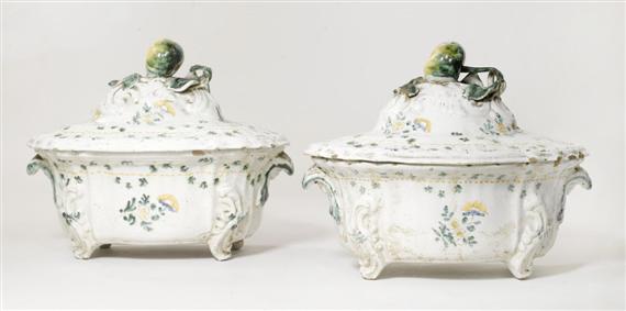 Appraisal: PAIR OF FAIENCE TUREENS WITH COVERS ITLAY CERRETO IN THE