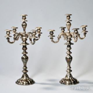 Appraisal: Pair of German Silver Five-light Candelabra Berlin early th century