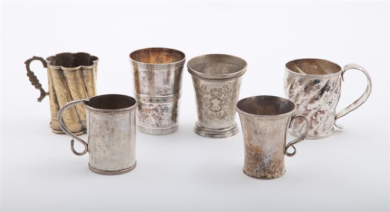 Appraisal: FOUR LATIN AMERICAN SILVER MUGS AND TWO SILVER CUPS Unmarked