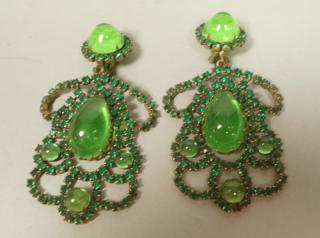 Appraisal: Pr Vintage KJL Emerald Green Rhinestone Chandelie Pr Vintage KJL