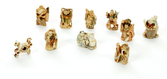 Appraisal: TEN IVORY NETSUKES Japan st half- th century Figures include