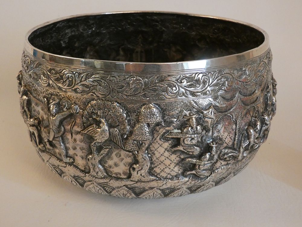 Appraisal: BURMESE SILVER INCH BOWL Antique solid silver bowl with elaborate