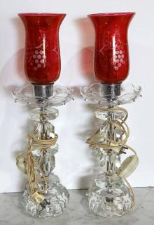 Appraisal: Pair of Victorian style ruby glass and crystal boudoir lamps