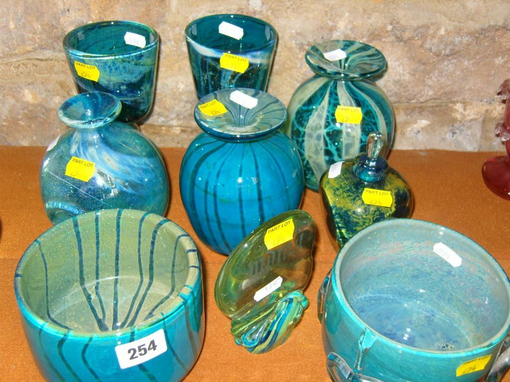 Appraisal: A collection of Mdina turquoise coloured glass ware comprising bowls