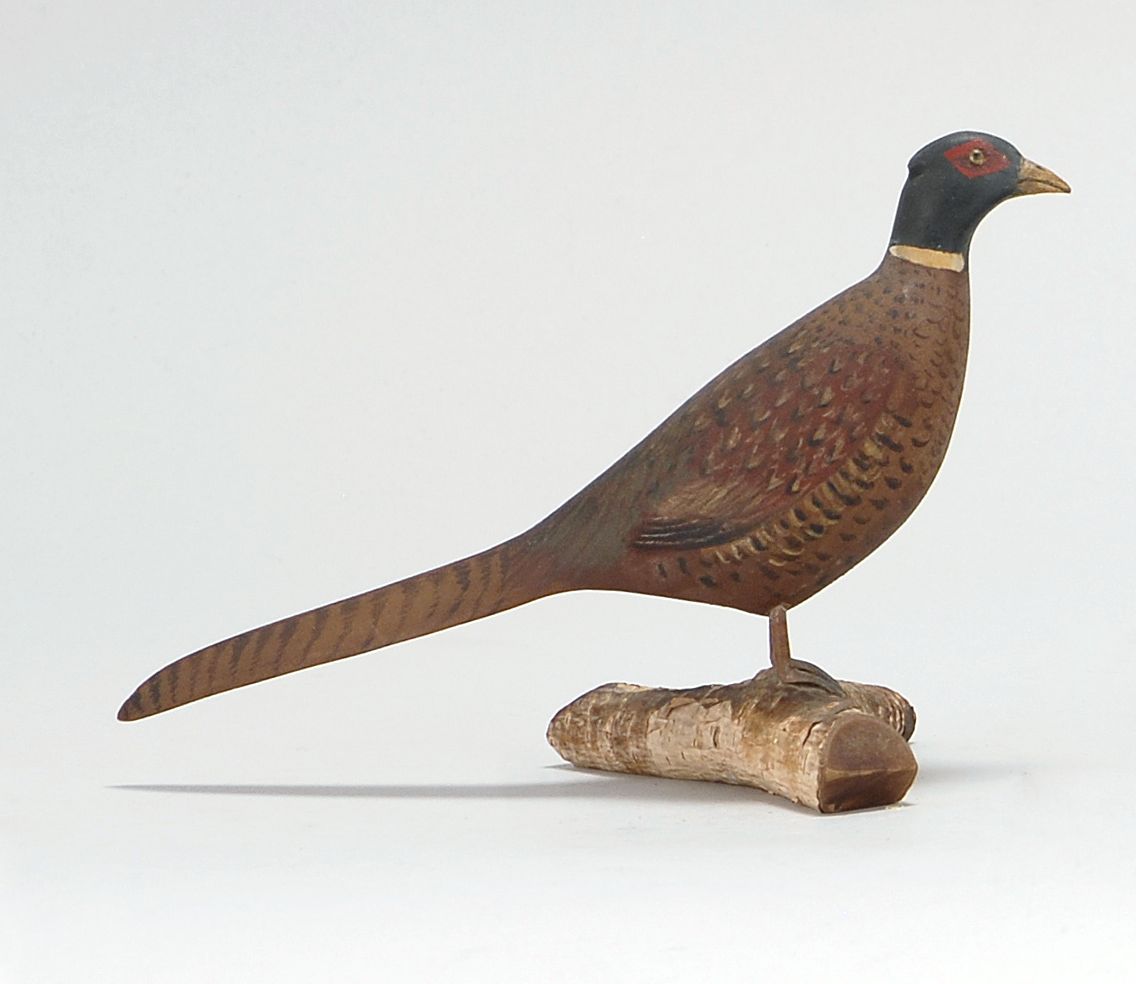 Appraisal: MINIATURE RING-NECKED PHEASANT By James Ahern Mounted on a birch