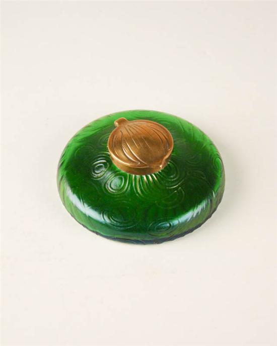 Appraisal: A c Art Nouveau Glass Inkwell with a plated mounting