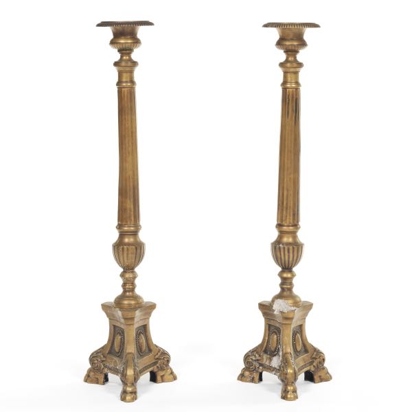 Appraisal: PAIR OF RENAISSANCE REVIVAL PATINATED BRASS BRONZE TALL CANDLEHOLDERS Pair