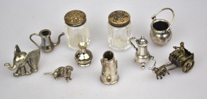 Appraisal: A pair of multi-faceted glass cruets to w various miniature