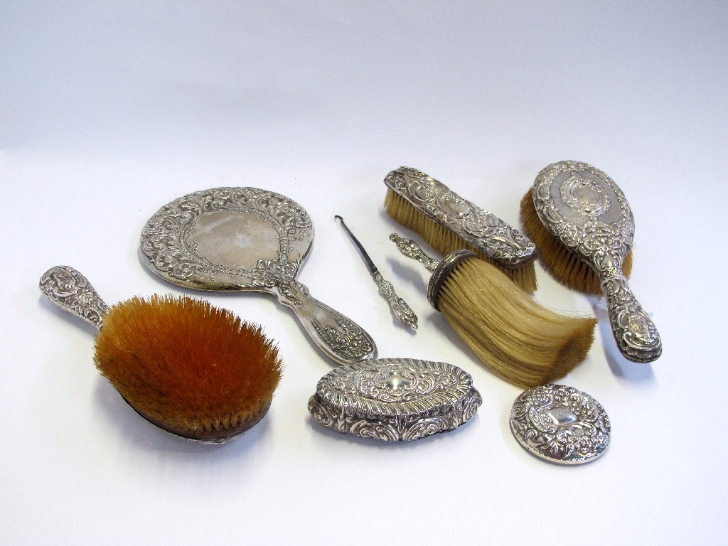 Appraisal: A tray lot of silver dressing table items - mirror