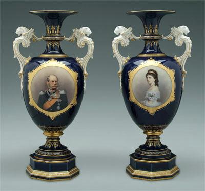 Appraisal: Pair KPM porcelain urns exceptionally fine portrait medallions with gilt