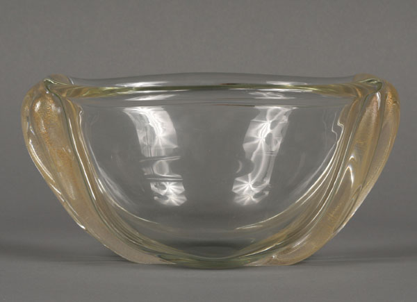 Appraisal: Murano art glass bowl applied double handles with gold leaf