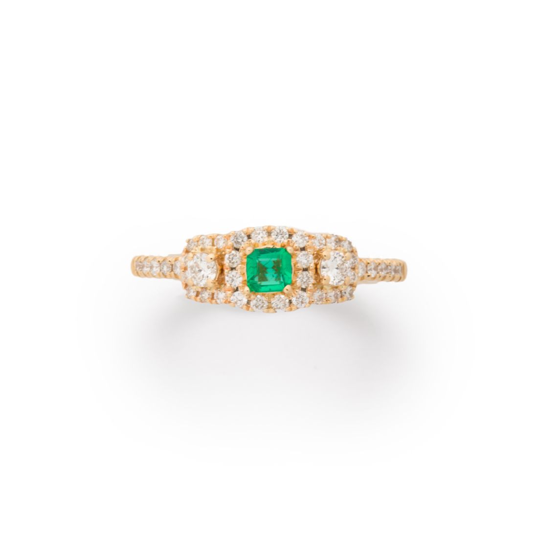 Appraisal: AN EMERALD DIAMOND AND FOURTEEN KARAT GOLD RING An emerald