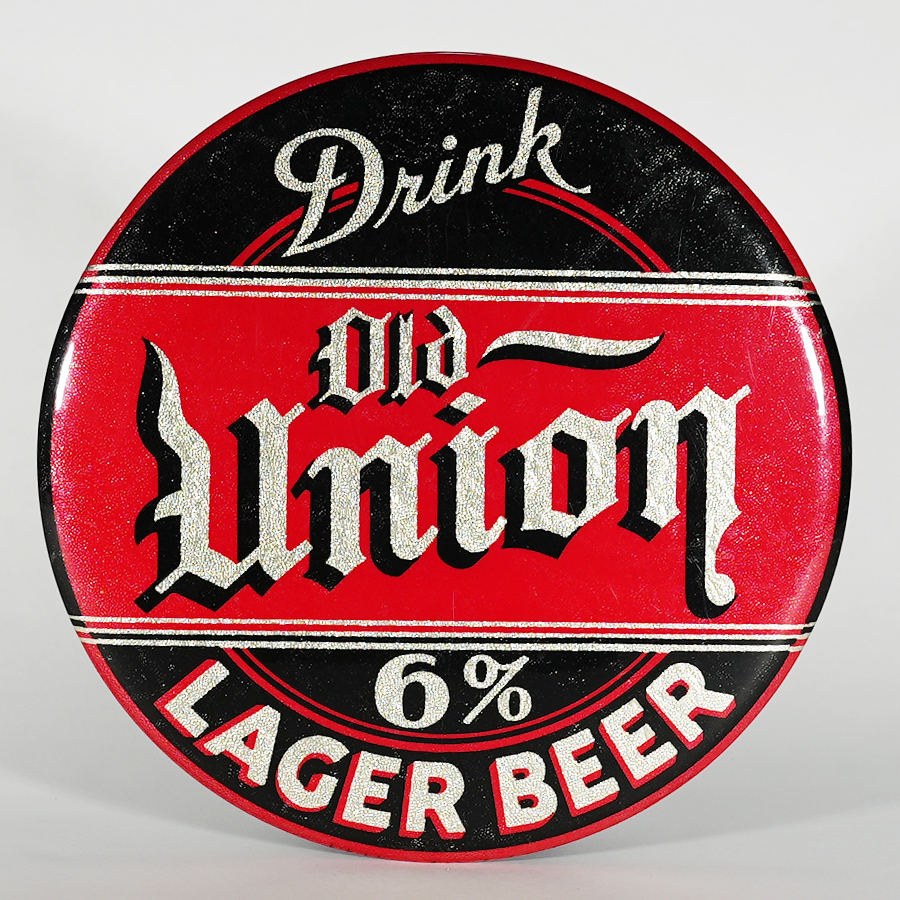 Appraisal: Old Union Percent Lager Beer Crystaline Button Sign SHARP RAREReference