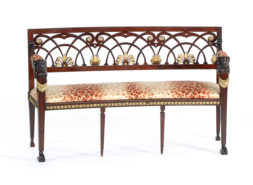 Appraisal: EGYPTIAN REVIVAL SETTEE th CenturyWith pierced foliate back Arms in