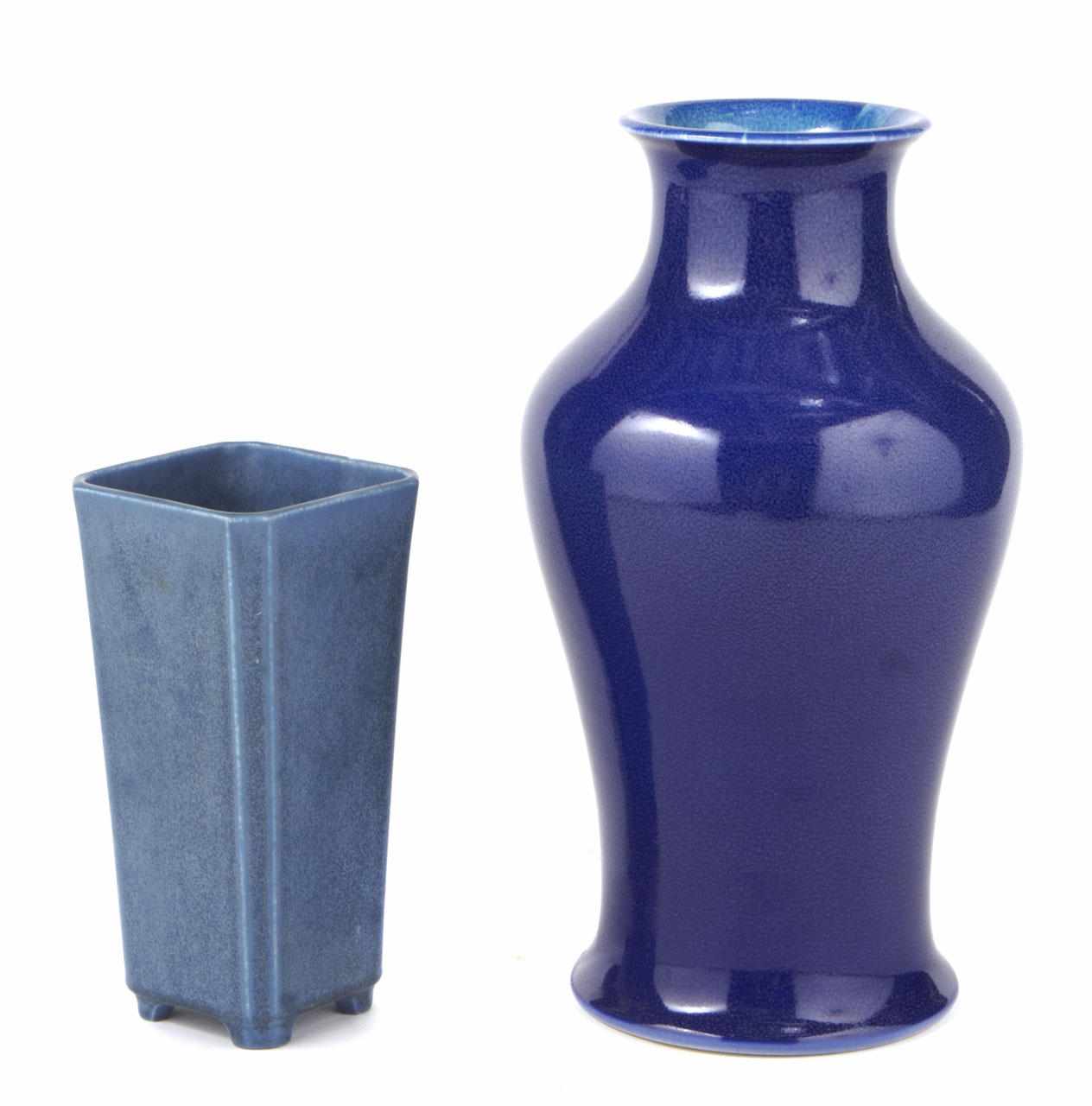 Appraisal: Two Rookwood blue glazed pottery vases impressed factory marksheight of