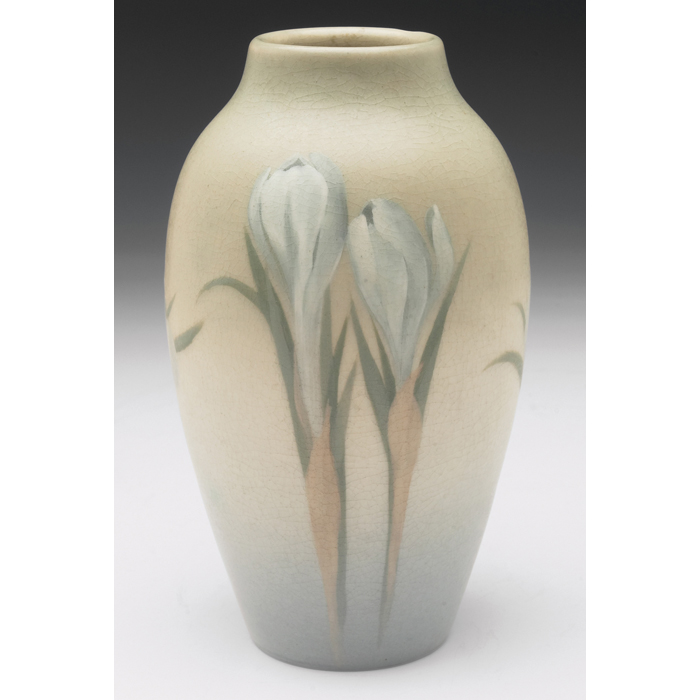 Appraisal: Rookwood vase Vellum glaze with several white crocus buds decorated