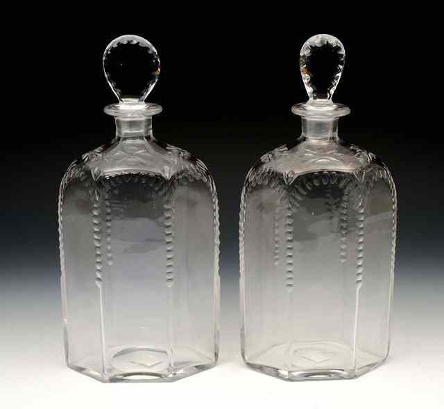 Appraisal: A pair of Whitefriars half cut Spanish spirit decanters with