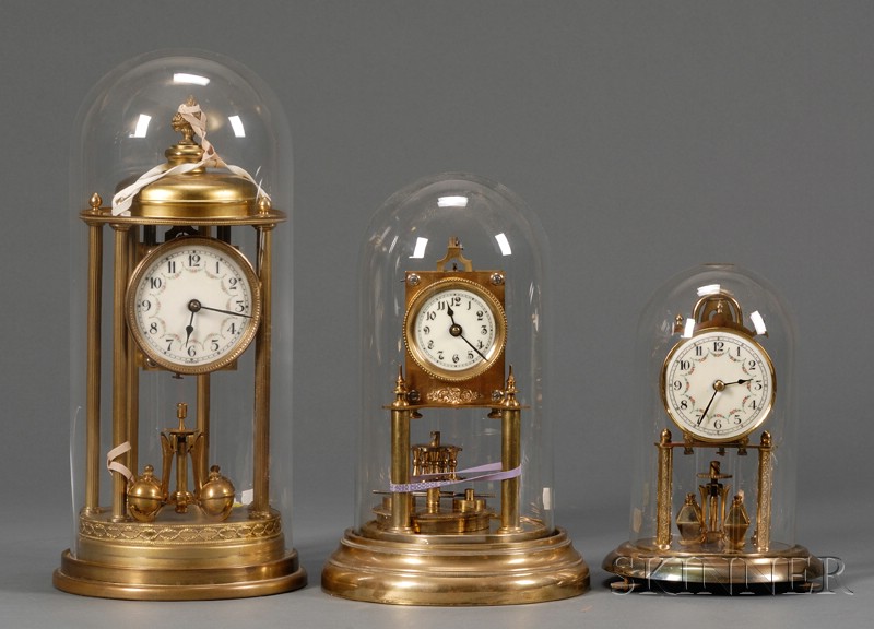 Appraisal: Three German -Day Torsion Pendulum Clocks Jahresuhren-Fabrik Gustav Becker and