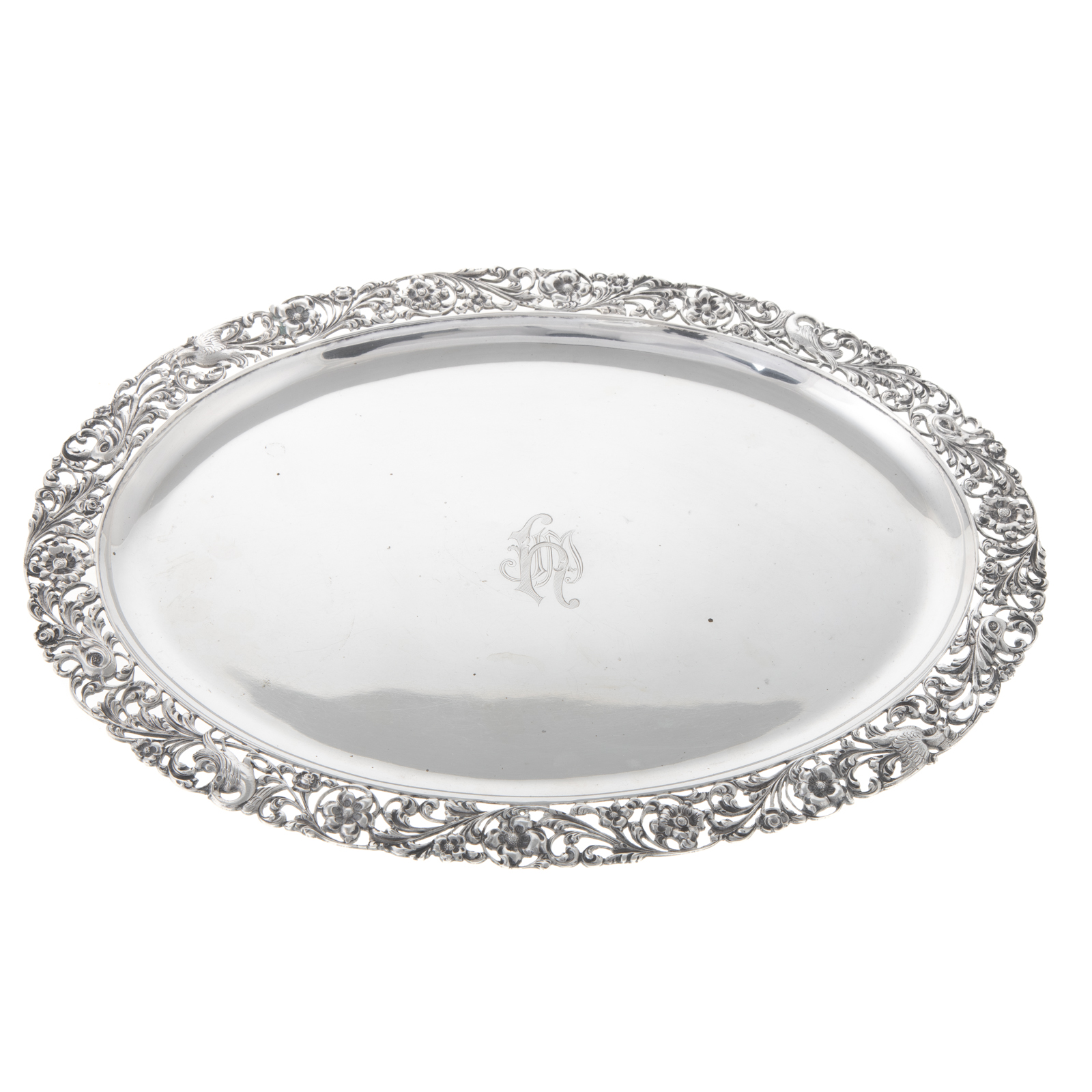 Appraisal: DUTCH SILVER PLATTER silver standard oval with open-work scrolling floral