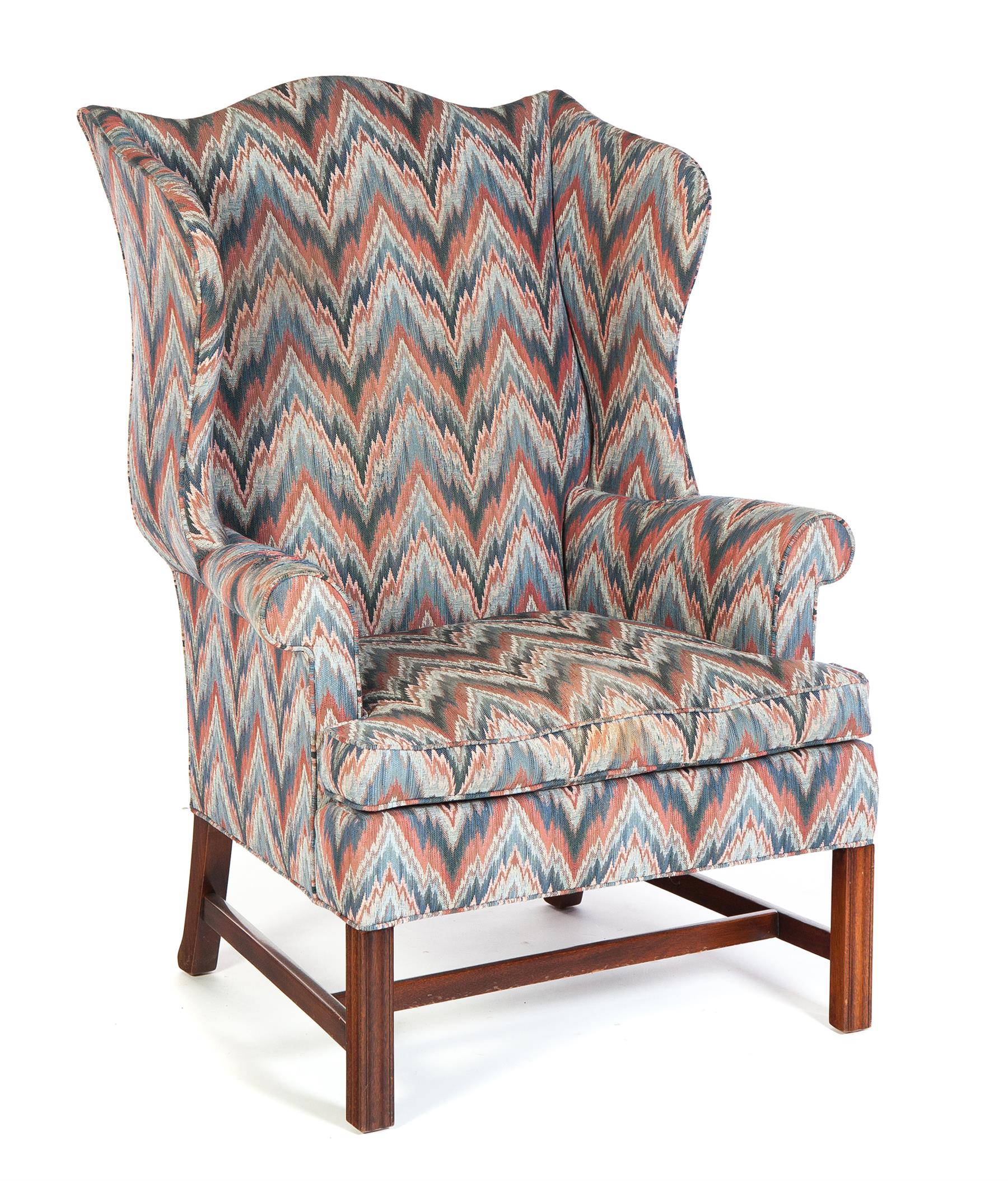 Appraisal: AMERICAN CHIPPENDALE-STYLE ARMCHAIR Twentieth century mahogany H stretcher and flame