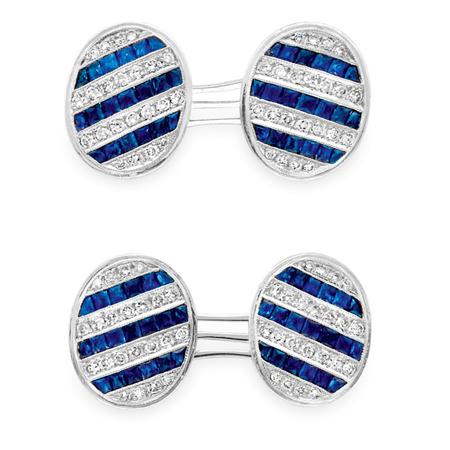 Appraisal: Pair of Sapphire and Diamond Cufflinks Estimate -