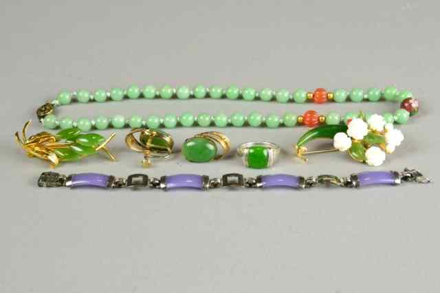 Appraisal: Pcs Chinese Jade JewelryTo include a celadon green bead necklace