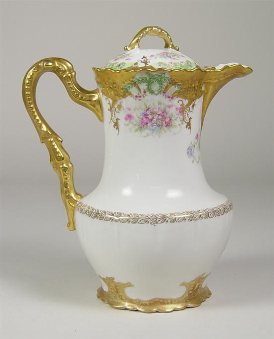 Appraisal: Limoges Chocolate Pot Sprays of pink and blue florals encircle