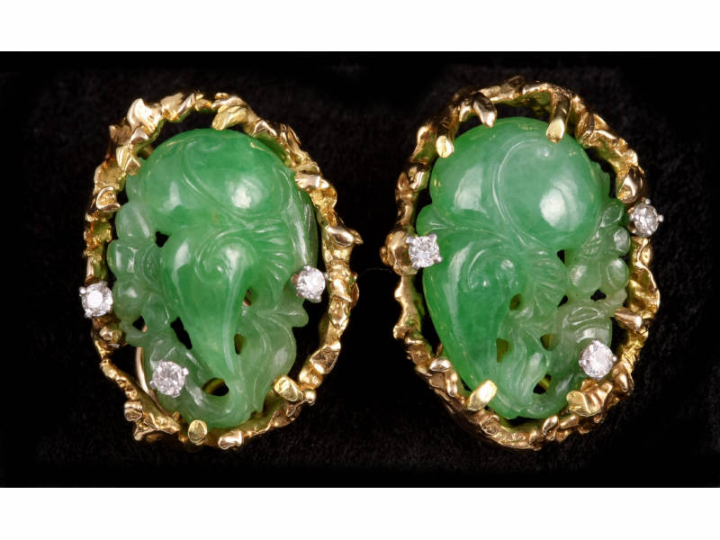 Appraisal: Estate Jade Diamond Earrings one pair karat yellow gold jade