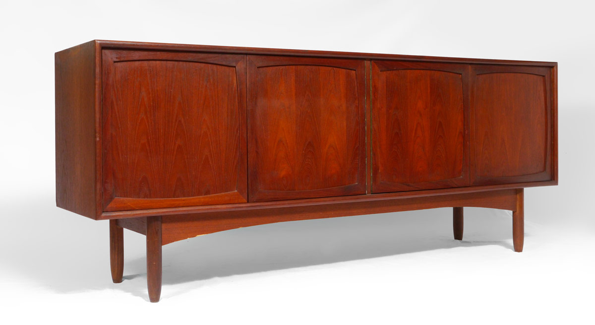 Appraisal: MID CENTURY TEAK CREDENZA doors with internal drawer on legs